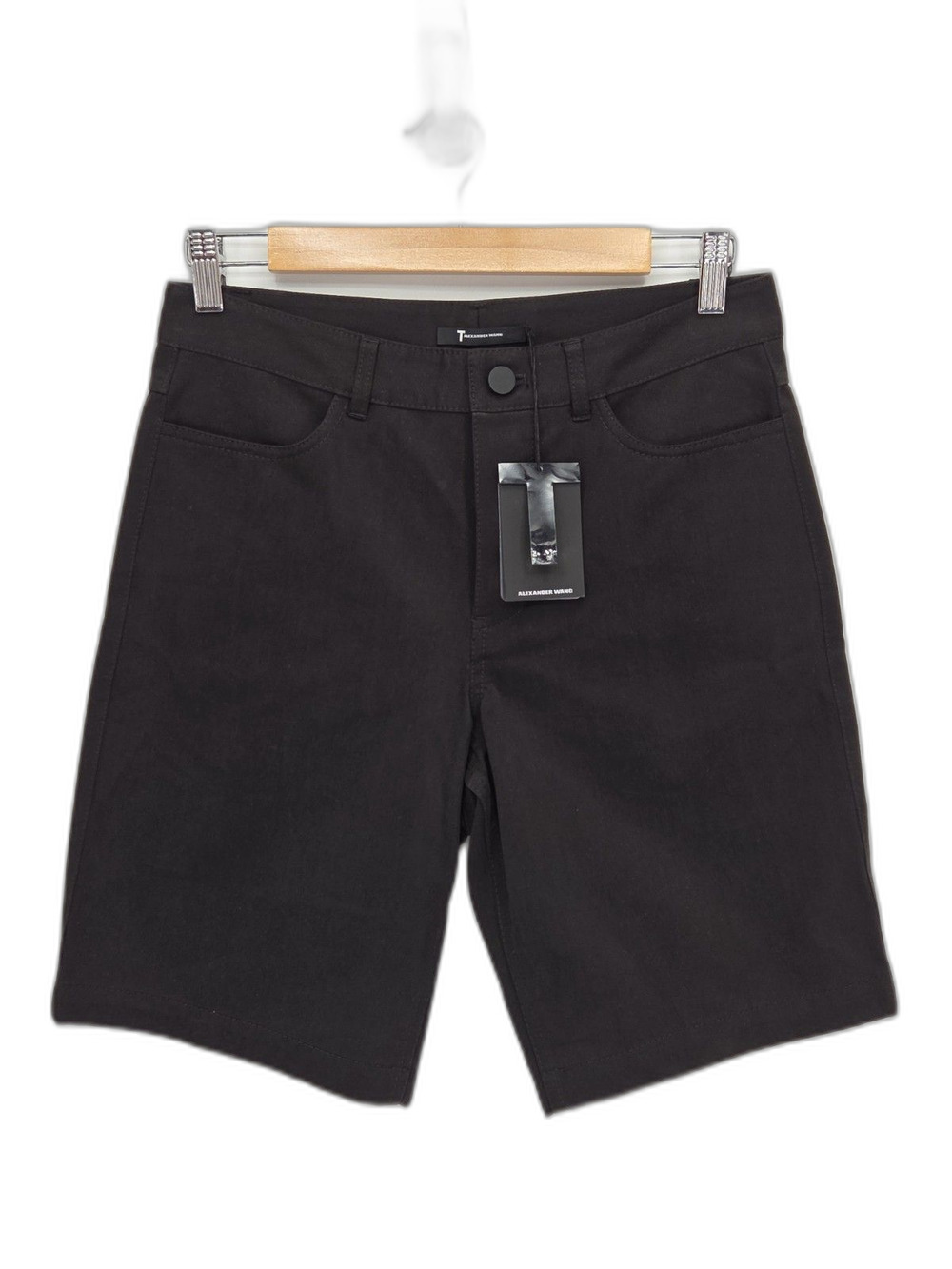 New T by Alexander Wang Women's Bermuda Shorts Black Lamb Leather Pocket Size 28